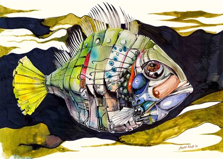 Roberto Minelli Reggio di Calabria 1963 Pesce Meccanico 1989 Mista 80x110