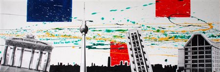 Ratzo Milano 1980 Berlino Tecnica mista su tavola 40x120 Certificato di...