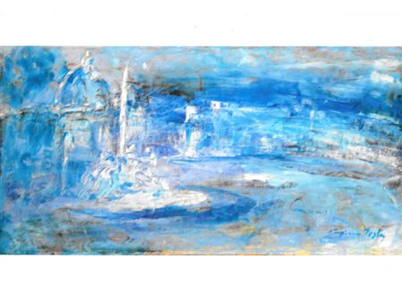 Gianni Testa roma 1936 piazza navona 2014 olio su tela 30x60 Certificato di...