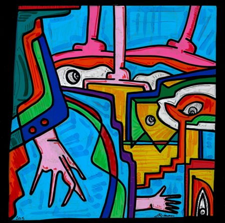 GIOVANNI TRIMANI ROMA 1974 PONTI 2015 ACRILICO SU LINEOLEUM 35x35 Certificato...