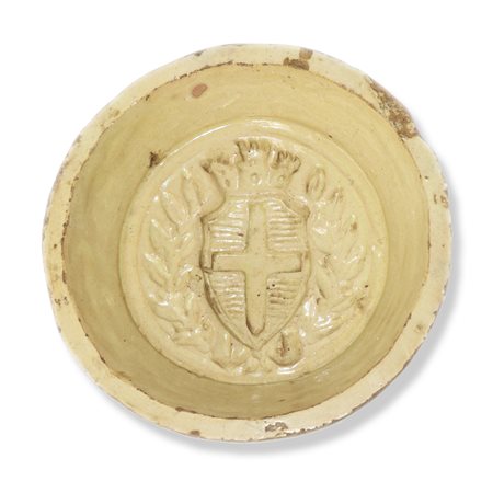 Formella in maiolica di Caltagirone ovale raffigurante lo stemma della città, primi 20° secolo