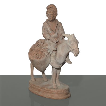 Giacomo Vaccaro (Caltagirone 1847 - 1931)  - Uomo a cavallo d'asino