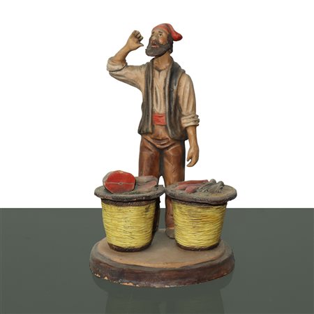 Scultura in terracotta artigianato palermitano: pescivendolo, Palermo 20° secolo