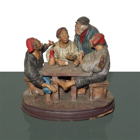 SCULTURA IN TERRACOTTA ARTIGIANATO PALERMITANO: giocatori di carte, Palermo 20° secolo
