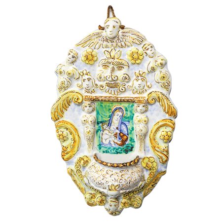 Acquasantiera in maiolica Castelli