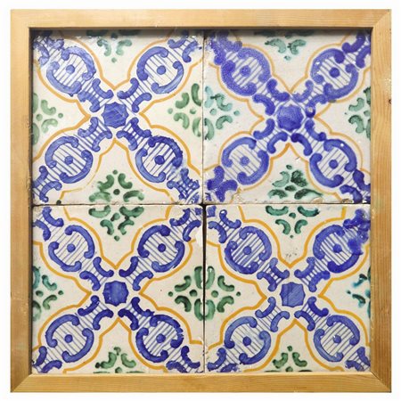 Composizione di N.4 Mattonelle in maiolica, fine 19° secolo