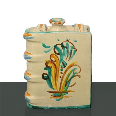 Fiasca in maiolica di Caltagirone con raffigurazione di luna e sole, 20° secolo