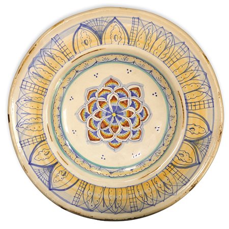 Deruta - Piatto in maiolica dipinta policroma con fiore sul fronte