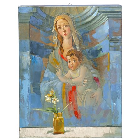 Saro Tricomi (Catania  1937 - 2021)  - Madonna con bambino e fiori