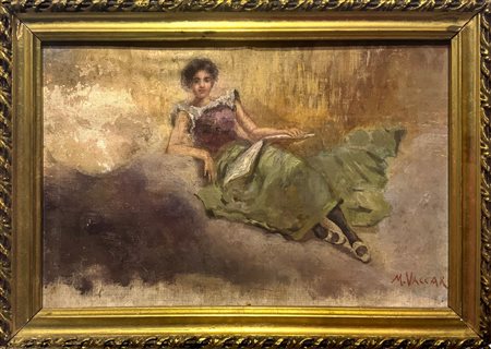 Mario  Vaccaro (Caltagirone  1869 - 1956)  -  Ragazza con il giornale