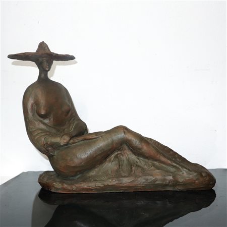 Cesare D'Angelo (Catania 1940 - 2006)  - Donna sdraiata con cappello