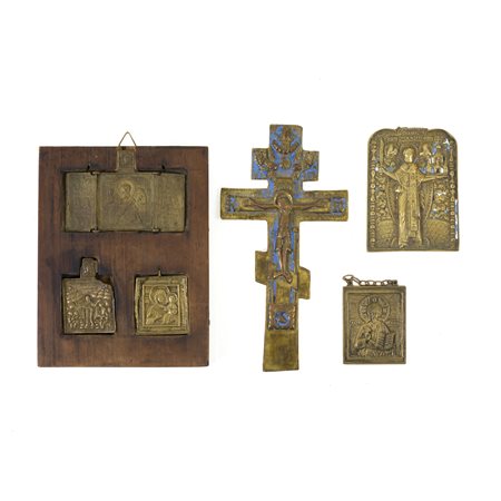 Sei icone e un crocifisso, Russia, XIX secolo