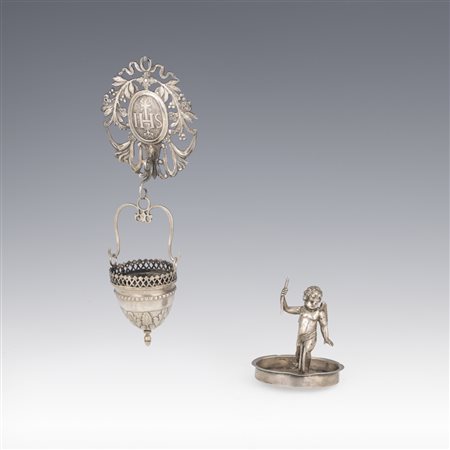 Acquasantiera e bugia in argento, Roma, 1815-1870