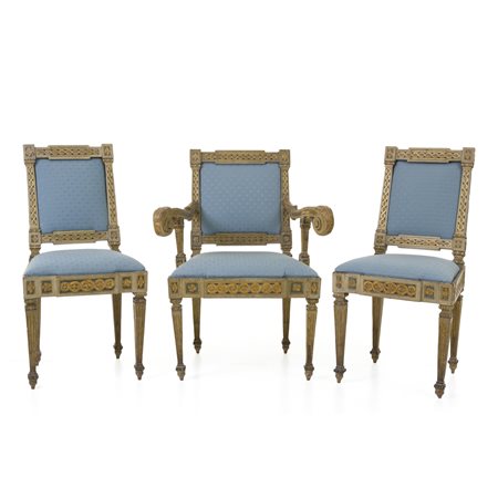 Due sedie e una poltrona, Francia, fine del XVIII inizio del XIX secolo