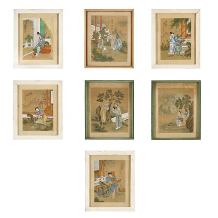 Sette dipinti, Cina,  prima metà del XIX secolo