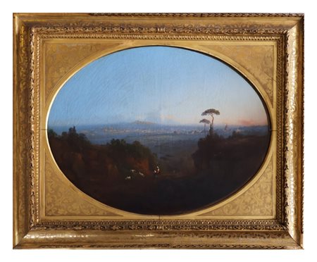 Scuola italiana del XIX Secolo, Dipinto Grand Tour con veduta panoramica di Roma da Monte Mario