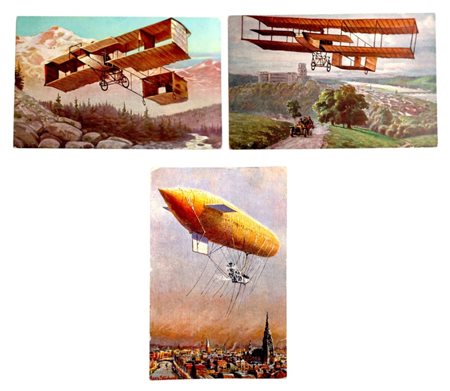 Lotto di 3 cartoline illustrate a soggetto aviatorio, aeronautica e storia del volo