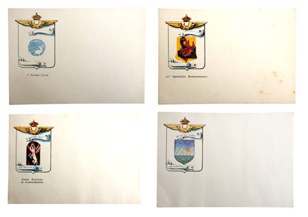 Lotto di 4 cartoline illustrate a soggetto aeronautico e militare