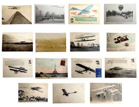 Raccolta di 15 cartoline fotografiche d'epoca dedicate alla storia dell'aviazione