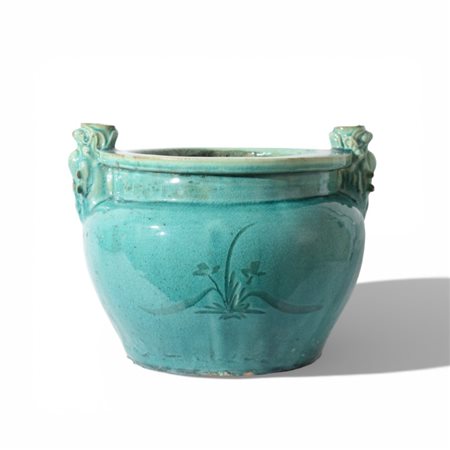 Imponente giara cinese a smalto verde