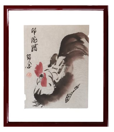 Anonimo orientale, Raffigurazione di gallo con iscrizioni in caratteri cinesi