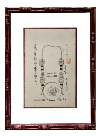 Xilografia raffigurante ornamento con annotazioni in caratteri giapponesi