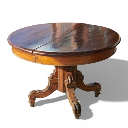 Tavolo rotondo da pranzo allungabile in noce