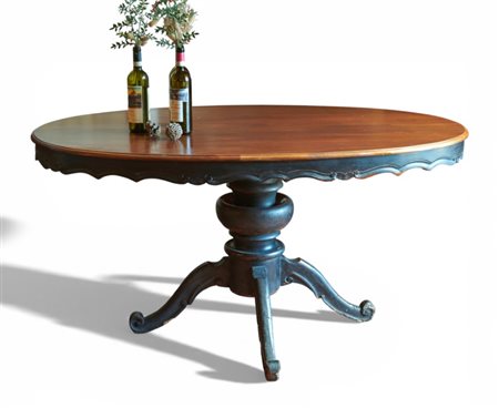 Tavolo ovale Luigi Filippo in noce in parte verniciato nero
