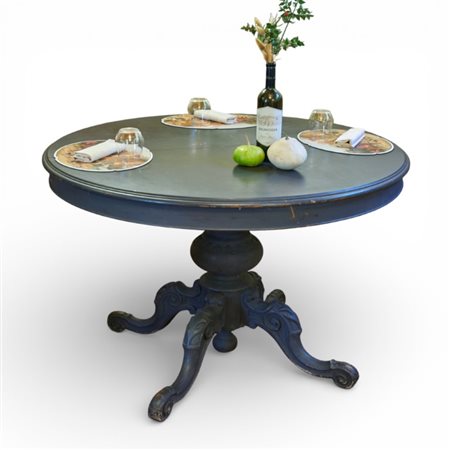 Tavolo rotondo da pranzo allungabile in legno verniciato grigio