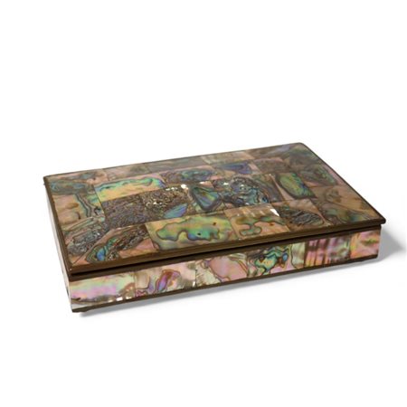 Scatola portagioie in metallo con effetto in madreperla intarsiata