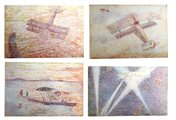 Lotto di 4 cartoline illustrate - Mostra Aeronautica 1917, Milano.