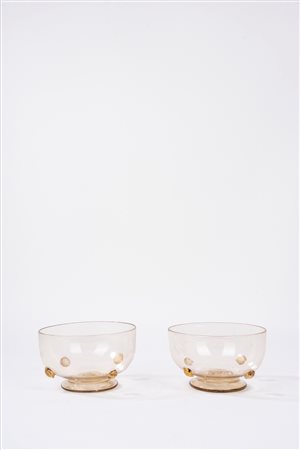 Coppia di coppe in vetro di Murano, Vittorio Zecchin per Cappellin, anni '20 - '30 del Novecento