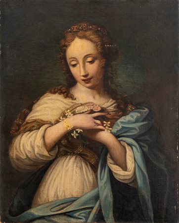 Attribuito a Antonio Franchi, detto il Lucchese (Villa Basilica 1638 - Firenze 1709) - Giovane donna con fiori in mano (Allegoria della Primavera)