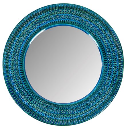 Specchio con cornice in ceramica di Vietri turchese