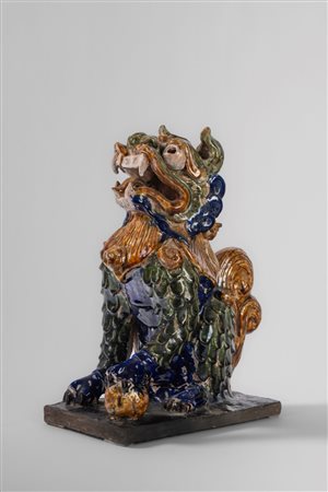 Cane di Pho in terraglia policroma in stile "Sancai", Cina, 20th century