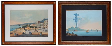 Scuola napoletana, fine del XIX secolo - inizi del XX secolo - Coppia di gouaches con vedute napoletane