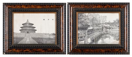 Due ricami su seta a monocromo raffiguranti vedute della Città Proibita, Cina secolo XX