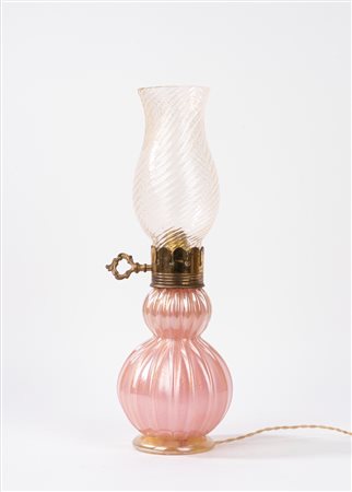 Lampada da tavolo in vetro di Murano rosa e avventurina
