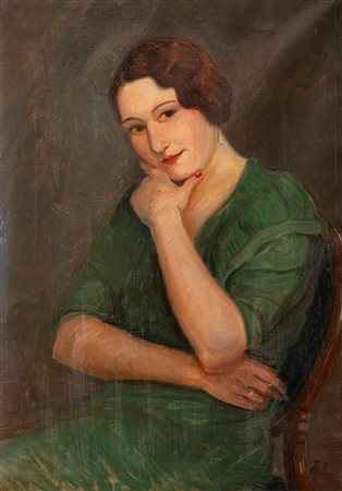 Pittrice europea attiva a Roma, prima metà del sec. XX - Ritratto di donna in abito verde