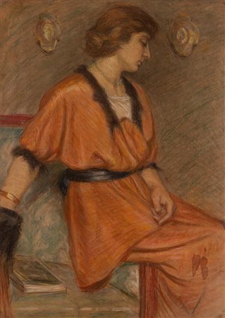 Scuola italiana, inizi secolo XX - Ritratto di giovane donna in abito rosa, 1916