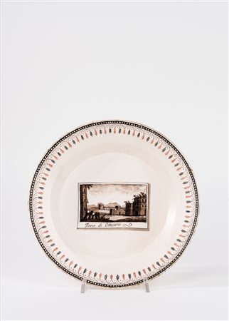 Piatto in terraglia con veduta del paese di Ottaviano, Fabbrica Migliuolo Giustiniani, Napoli secolo XIX