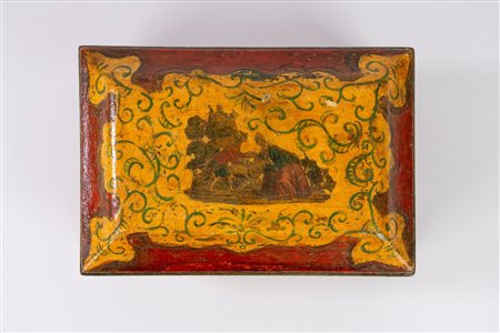 Scatola in legno laccato e decorato ad arte povera, Venezia secolo XVIII