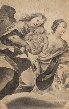 Scuola lombarda, secolo XVII - Studio per scena religiosa con angelo, bambino e santa