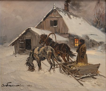 Scuola russa inizi secolo XX - Inverno presso la dacia, 1927