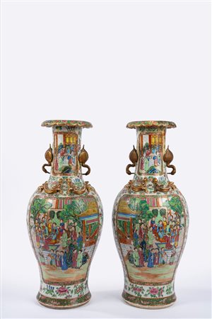 Coppia di vasi in porcellana, Famiglia Rosa, Cina secolo XIX