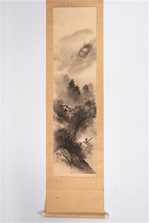 Scroll dipinto su seta raffigurante panorama invernale in monocromia, Cina, inizi secolo XX