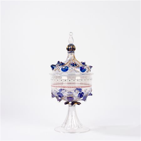 Importante coppa in vetro di Murano con coperchio