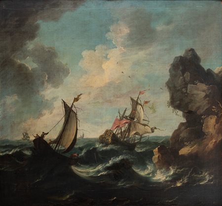 Seguace di Claude-Joseph Vernet - Marina in burrasca con velieri