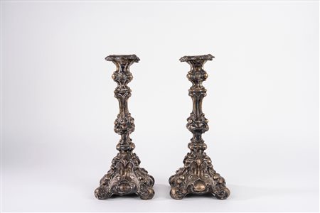 Coppia di candelieri in argento, Germania secolo XIX