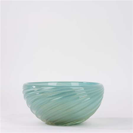 Centrotavola in vetro costolato turchese con avventurina, Murano